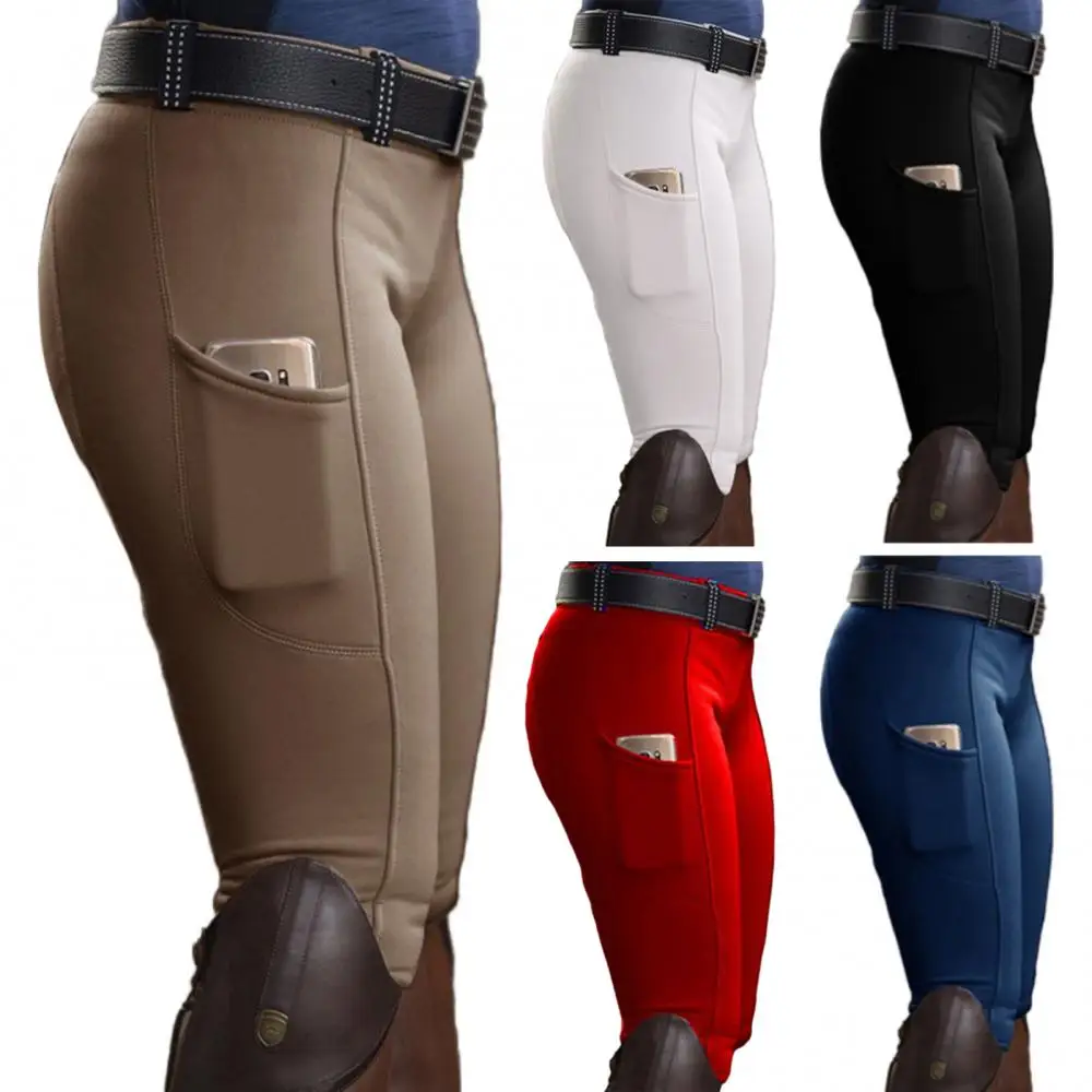 

Women Equestrian Pants Pocket Hip Lift Elastic Trousers Solid Color Horse Racing Leggings Training Equestrian Breeches Tights