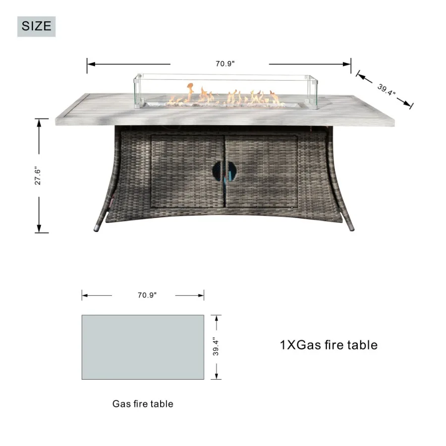 Direct Wicker Patio Fire Pit Dining Set 6Seat Rectangular Aluminum Table with Rattan Chairs Direct Wicker Patio Fire Pit Dining Set 6Seat Rectangular Aluminum Table with Rattan Chairs