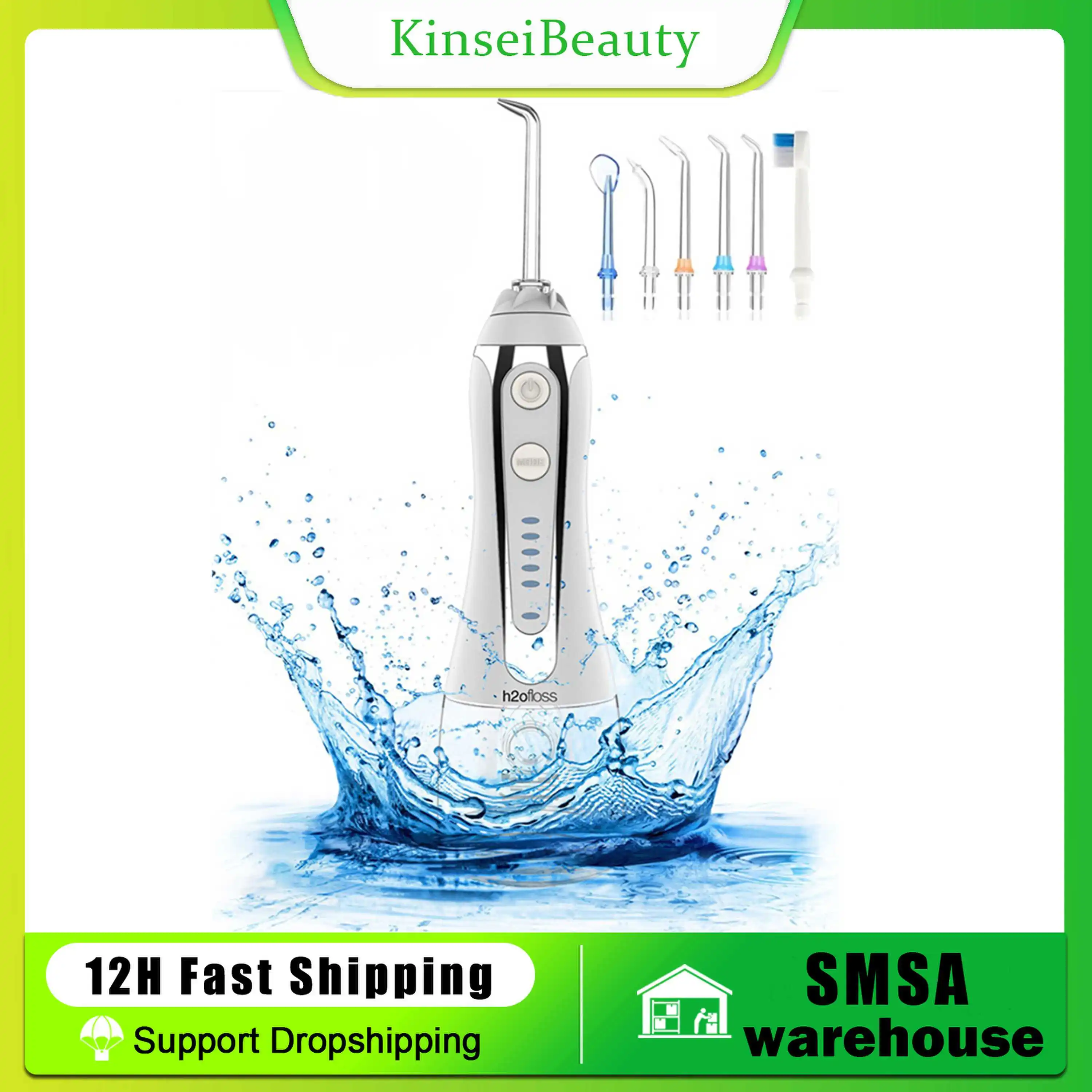 

H2ofloss 5 Modes Cordless Oral Irrigator Portable Dental Water Flosser USB Rechargeable Teeth Cleaner 6 Jets 300ML Tank IPX7