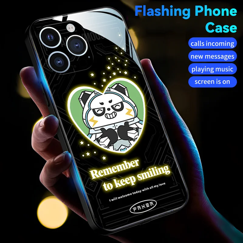 

Fun Panda LED Lights up Colored Smart Phone Case For OPPO All models Reno 8 7se 6 5 pro plus 7z 7lite 5K 5Z 5A Calls Flash Shell