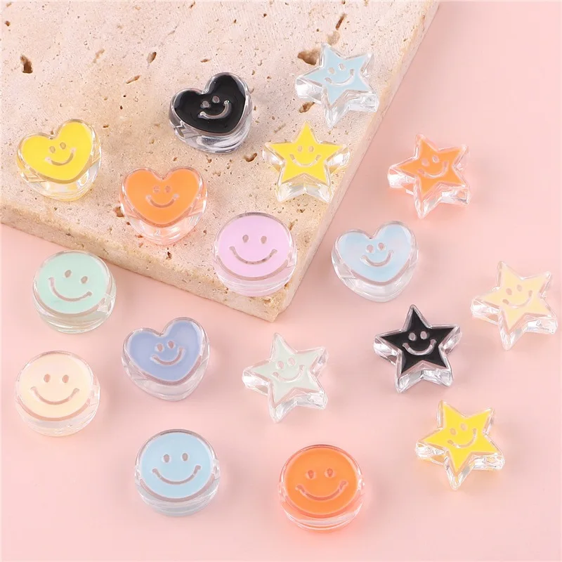 

Acrylic round smiley face drop oil cartoon accessories DIY hand material mobile phone case key chain pendant