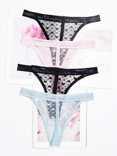 String sexy en dentelle pour femme, sous-vêtement confortable, lingerie, 4 pièces, abc30 2