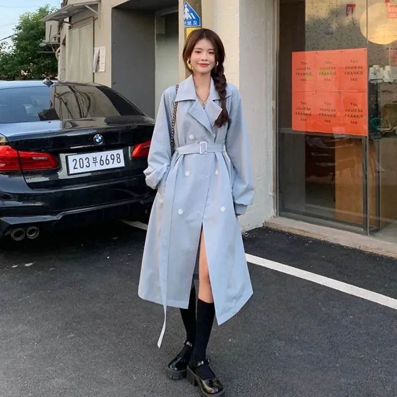 

Trench Coat Female Double Breasted Vertical Blast Street Trend Windbreaker Jacket Female 2023 Spring Autumn New Long Outerwear