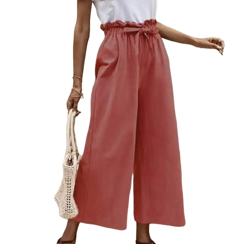Summer Wide Leg Pants For Women Casual Elastic High Waist Ruffle Sheer Solid Color Ninth-length Pants Drawstring Trousers
Summer Wide Leg Pants For Women Casual Elastic High Waist Ruffle Sheer Solid Color Ninth-length Pants Drawstring Trousers