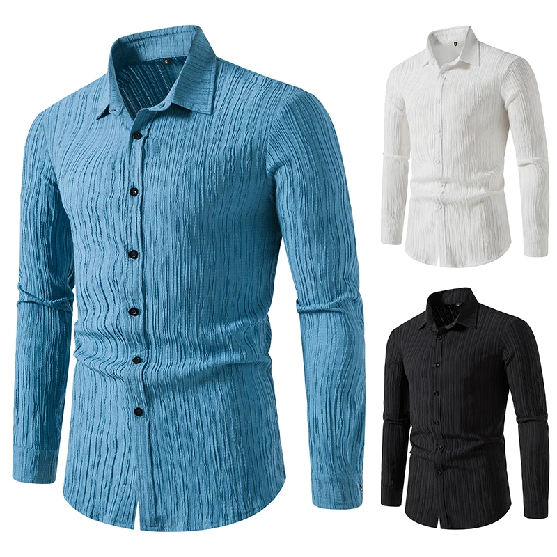 Wave Pattern Cotton Linen Shirt Men Striped Korean Style Fashion Lapel Men's Shirt Comfortable Long Sleeves Shirt for Men
Wave Pattern Cotton Linen Shirt Men Striped Korean Style Fashion Lapel Men's Shirt Comfortable Long Sleeves Shirt for Men