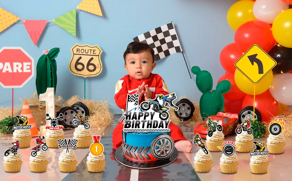 Motorcycle Cake Topper, 24 Pcs Motorcycle Cupcake Toppers/Dirtbike Cupcake Toppers + 1 Pcs Dirt Bike Cake Topper Motorcycle Cake Topper, 24 Pcs Motorcycle Cupcake Toppers/Dirtbike Cupcake Toppers + 1 Pcs Dirt Bike Cake Topper