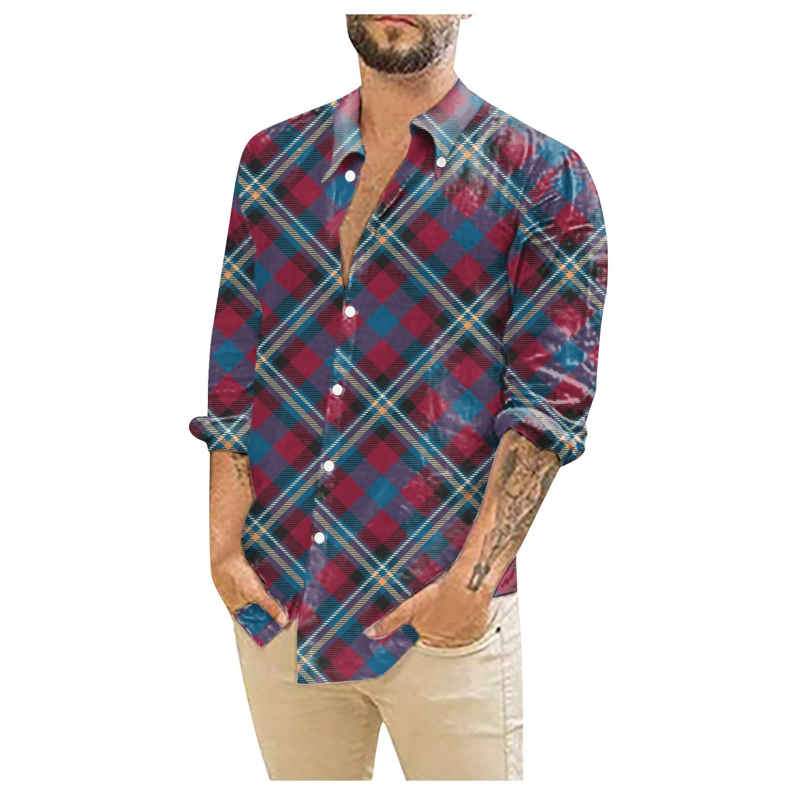 

Дизайнерская повседневная мужская рубашка с 3D рисунком, гавайская блузка, рубашки с длинным рукавом, рубашки в клетку, мужские рубашки, весна-лето