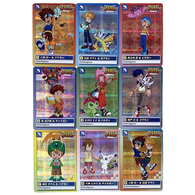 9pcs/set Digimon Adventure Yagami Taichi Ishida Yamato Takenouchi Sora Animation Characters Flash Card Anime Collection Cards
9pcs/set Digimon Adventure Yagami Taichi Ishida Yamato Takenouchi Sora Animation Characters Flash Card Anime Collection Cards