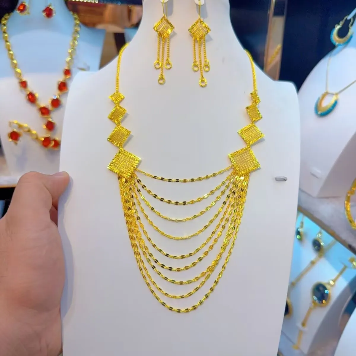 24K Gold Plated Necklace Earrings as a Gift Jewelry Set for Women at Wedding Parties 4 Mallzona Sc0005f91047f44bfa8b5c53cbbaad970s 24K Gold Plated Necklace Earrings as a Gift Jewelry Set for Women at Wedding Parties Mallzona