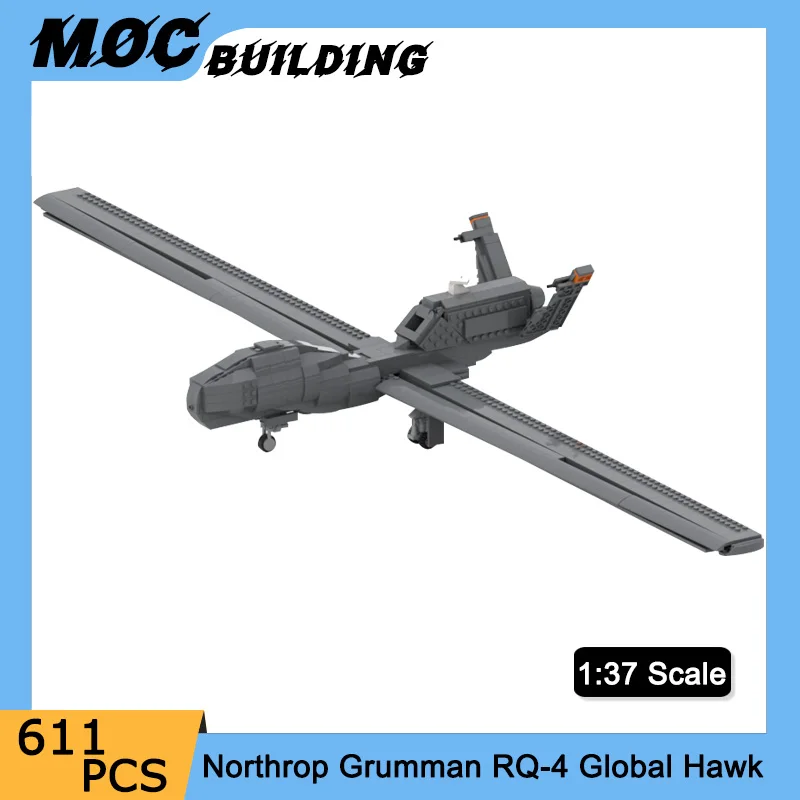 

MOC Building Blocks RQ-4 Global Hawk Aircraft 1:37 Scale Model Air Force Flight Combat Weapon DIY Assemble Bricks Toys Xmas Gift