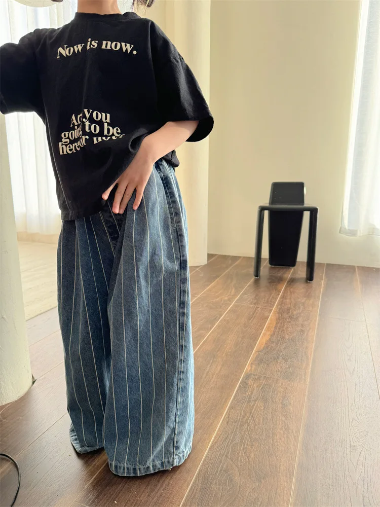 2025 Spring New Children Striped Denim Trousers Baby Boys Casual Pants Toddler Girls Wide Leg Pants Kids Fashion Loose Jeans 17 Sc000a2f419094574ad6a27027a351a5ap