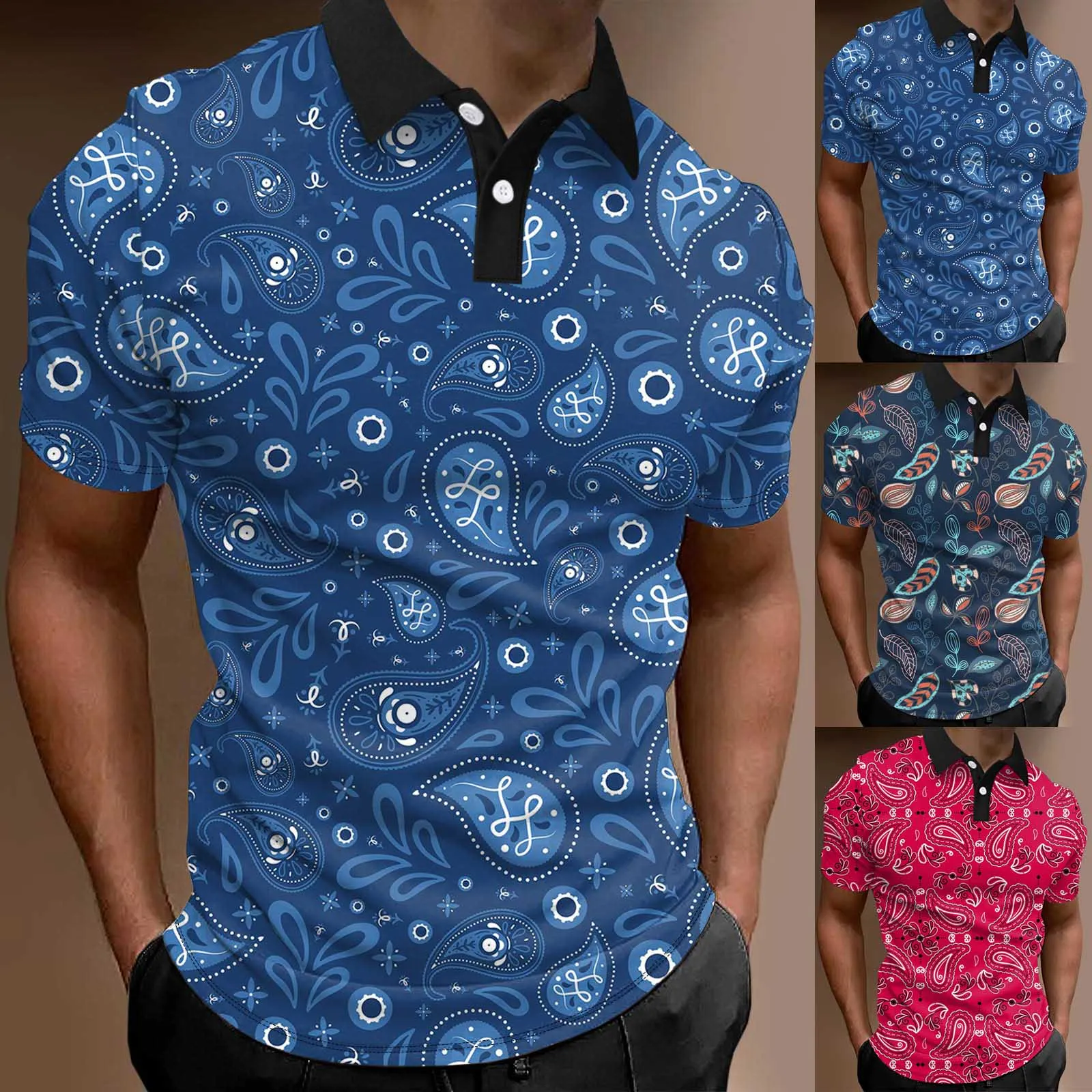 

Men Fashion Spring Summer Casual Short Sleeve Turndown Neck Printed T Shirts Top Blouse Holiday 3D Print Camisa