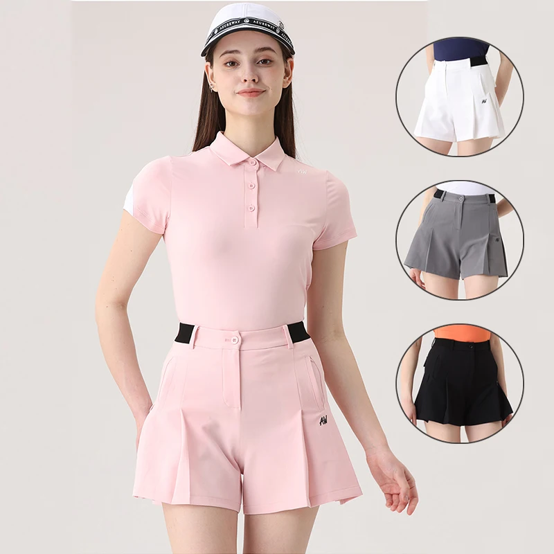 

AW Korean Pleated Tennis Shorts Skirt for women Summer Golf Lady Quick-Dry Shorts High Waisted Athletic Skorts With Pockets
