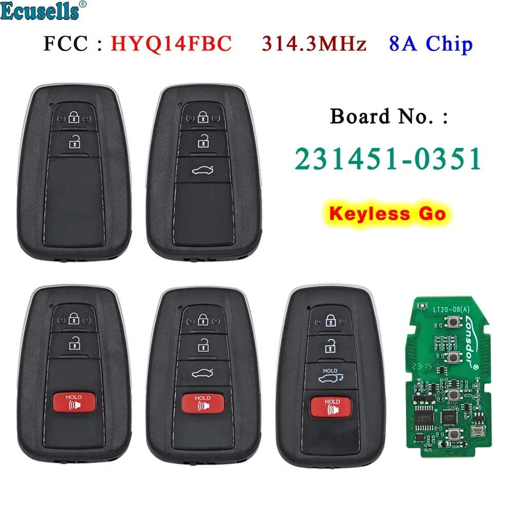 

Ключ дистанционного управления без ключа Ecusells 2/3/4, 314,3 МГц, чип A9 для Toyota Camry RAV4 Prius FCC ID:HYQ14FBC 231451-0351