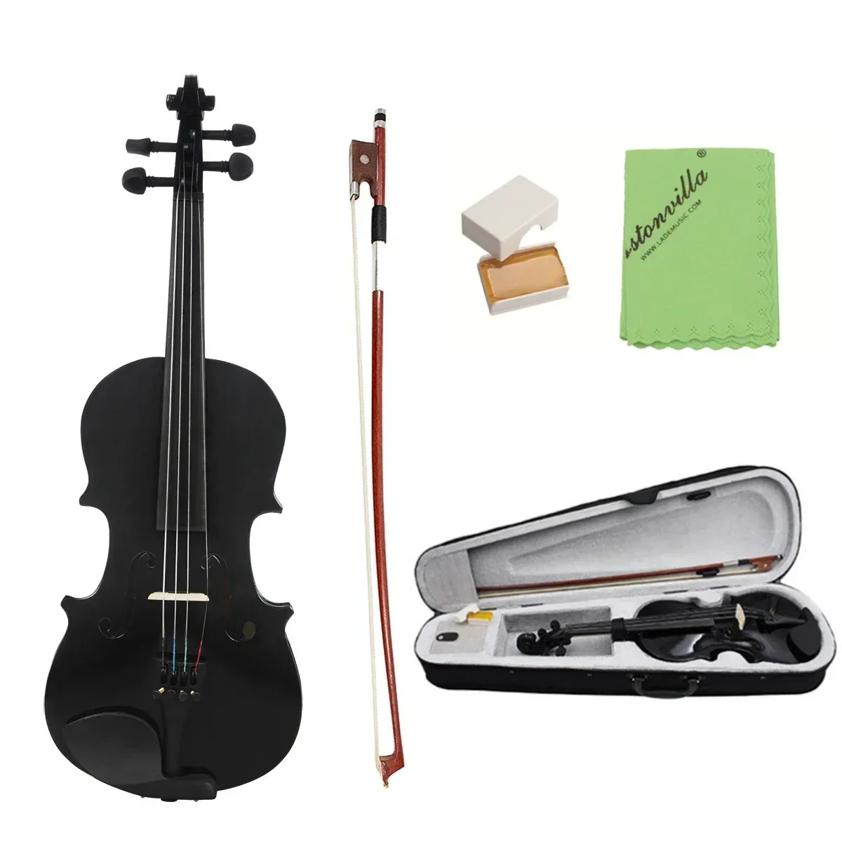 

New 4/4 Full Size Black Lightweight Acoustic Violin Fiddle with Case & Bow & Rosin for Violin Beginners