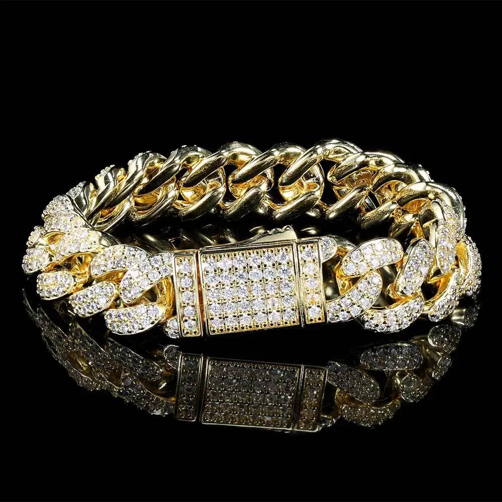 

Hiphop 12mm Iced Out CZ Cuban Bracelet Double Row 14k Gold Plated Maimi Bling 3A Zircon Link Chain Bracelets Bangle Party Gift
