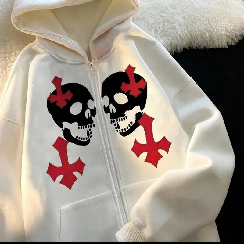 European and American Street ip op Clotin Skull Cross Print Oversized Zipper die women Punk arajuku Couple Sweatsirt
European and American Street ip op Clotin Skull Cross Print Oversized Zipper die women Punk arajuku Couple Sweatsirt