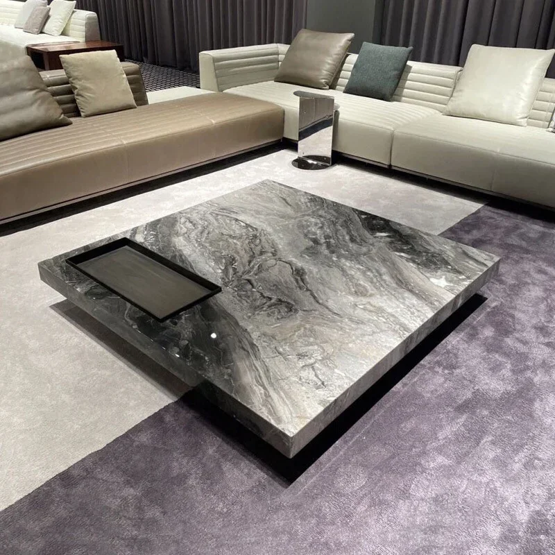

Light Luxury Stone Plate Coffee Table Customized Designer High-Grade Feeling Silent Style Stone Plate Square Coffee Table