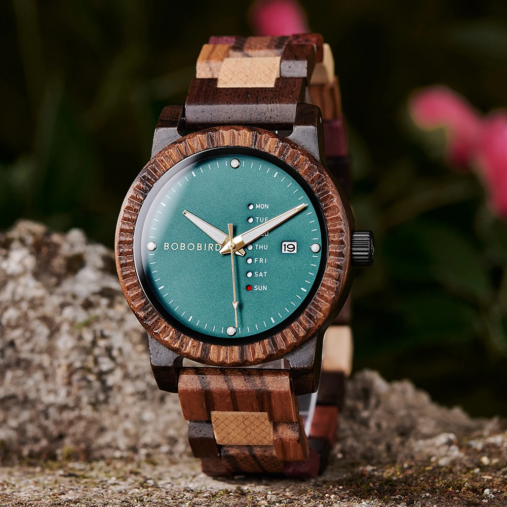 

BOBO BIRD Men's Wood Watch Date Week Display Timepieces Quartz Wood Wristwatch For Men Customizable Gifts relogio masculino