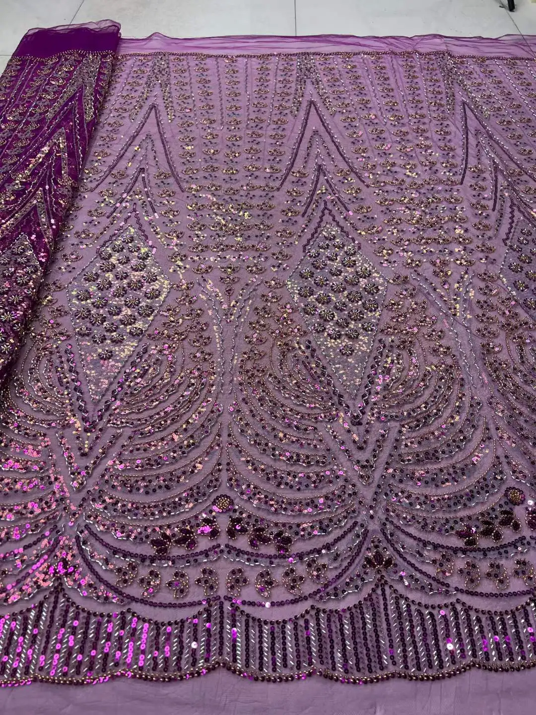 Purple African Handmade Beads Sequins Lace Fabric 2023 High Quality French Groom Embroidery Nigerian Net Lace Fabrics For Sewing
Purple African Handmade Beads Sequins Lace Fabric 2023 High Quality French Groom Embroidery Nigerian Net Lace Fabrics For Sewing
