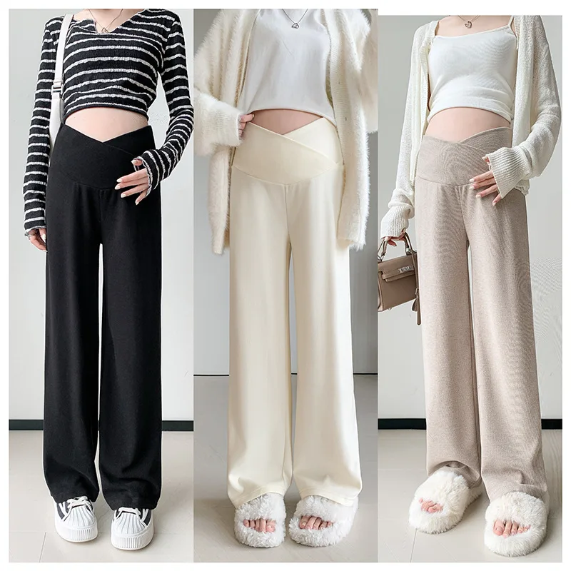 

Maternity Clothes High Waist V-Belly Pant Trouser Casual Pregnant Women Wide Leg Belly Extender Premama Pants Pregnancy Clothing