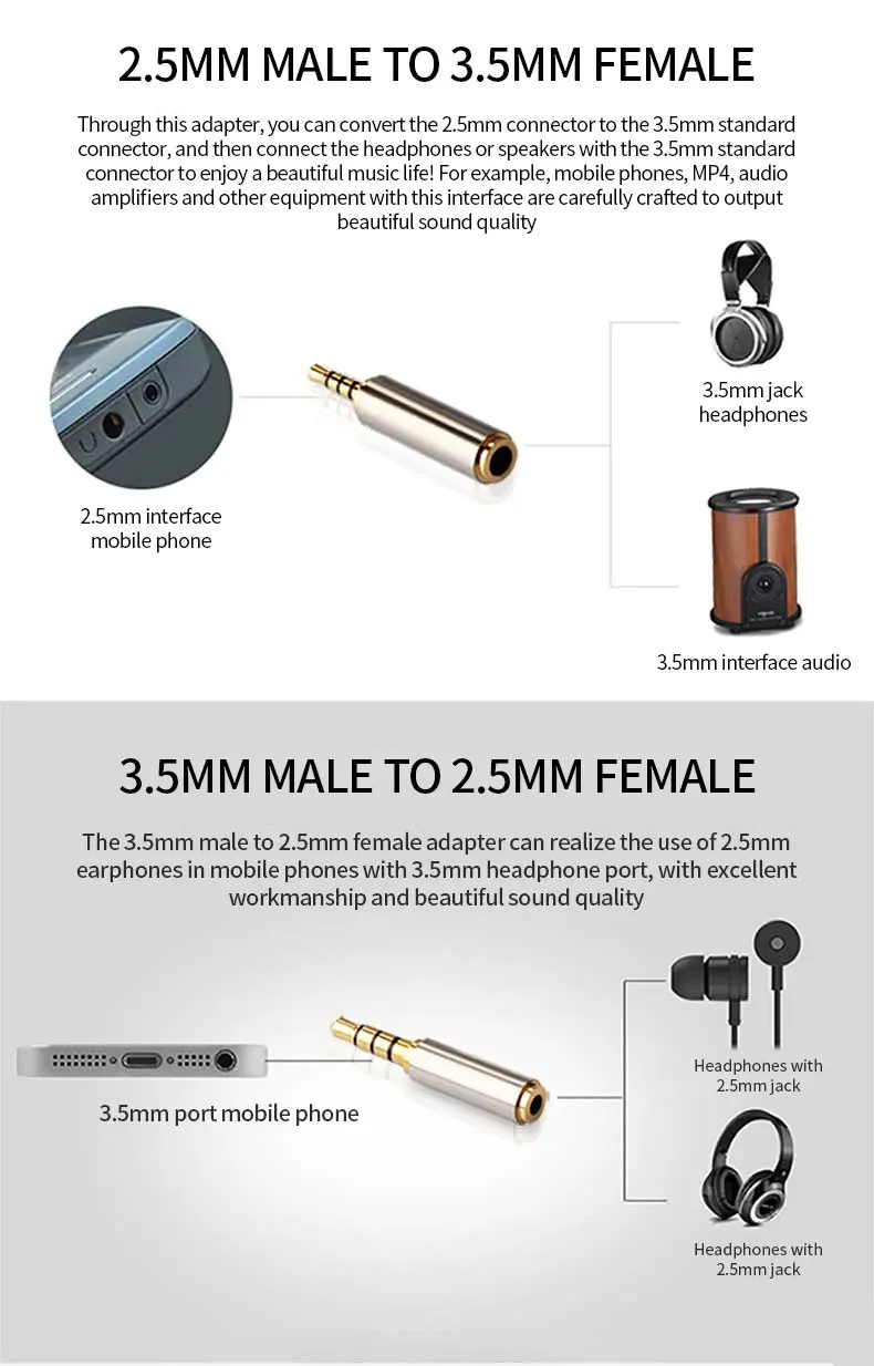 JCD 2PCS Aux Cable Converter 3.5mm to 2.5mm /2.5 mm to 3.5 mm Audio Adapter Stereo Headphone Amplifier Microphone Jack JCD 2PCS Aux Cable Converter 3.5mm to 2.5mm /2.5 mm to 3.5 mm Audio Adapter Stereo Headphone Amplifier Microphone Jack