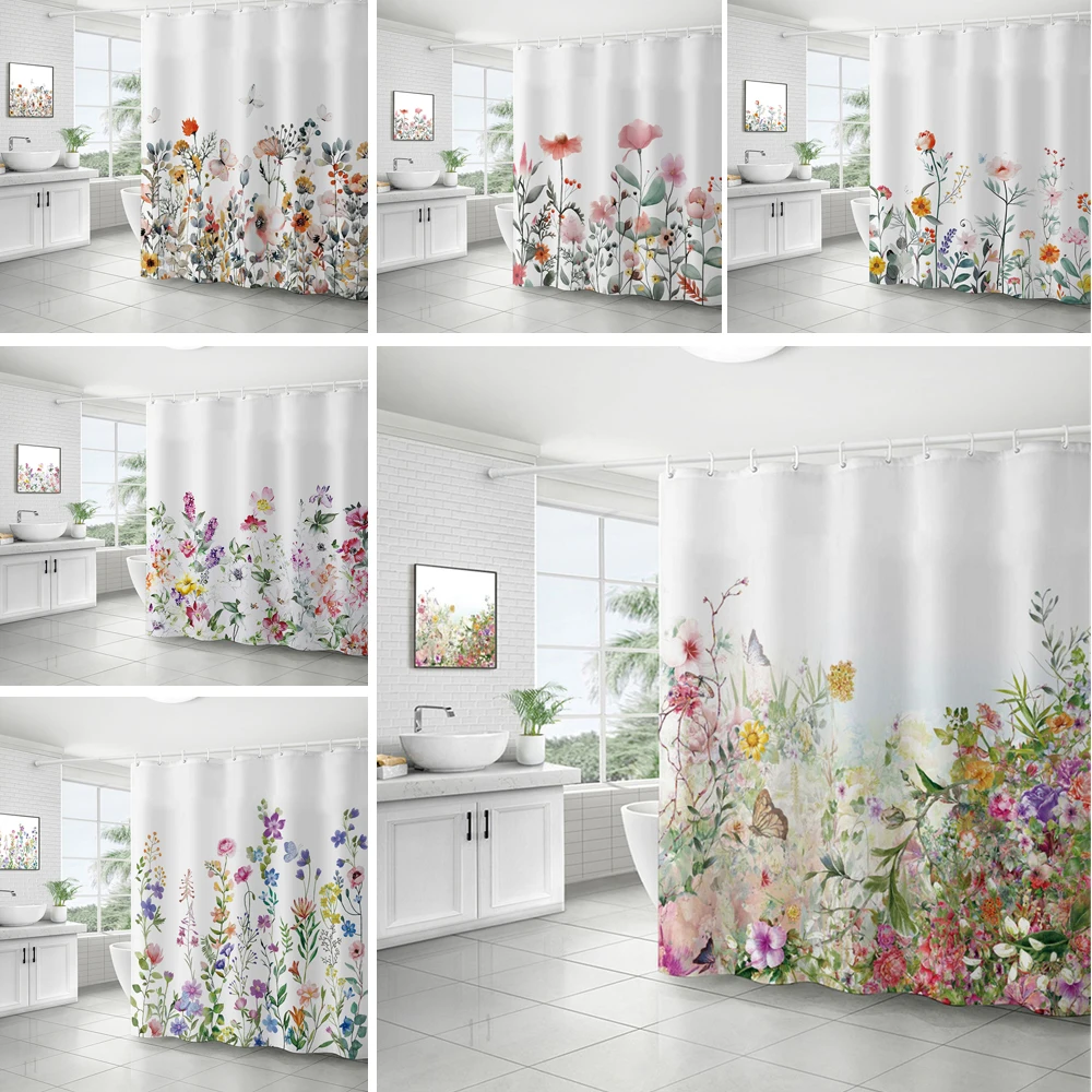 Шторы для душа в пасторальном стиле с цветочным принтом, водонепроницаемые тканевые занавески для ванной комнаты с крючками для напольного коврика 
Шторы для душа в пасторальном стиле с цветочным принтом, водонепроницаемые тканевые занавески для ванной комнаты с крючками для напольного коврика