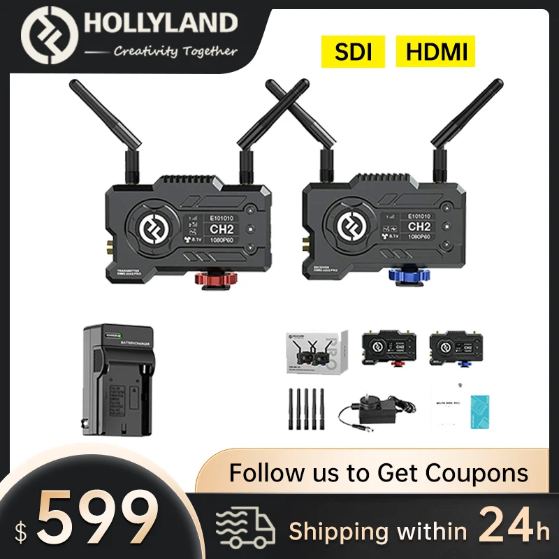 

Hollyland Mars 400S Pro Wireless Video Transmitter Receiver 0.1s Latency 400ft Range for DSLR Cameras Laptop PC to Projector