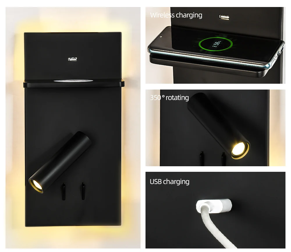 With Switch Modern Wall Light For Home Interior Reading Lamp Mobile Phone USB Wireless Charging Living Room Bedroom Bedside Led
With Switch Modern Wall Light For Home Interior Reading Lamp Mobile Phone USB Wireless Charging Living Room Bedroom Bedside Led