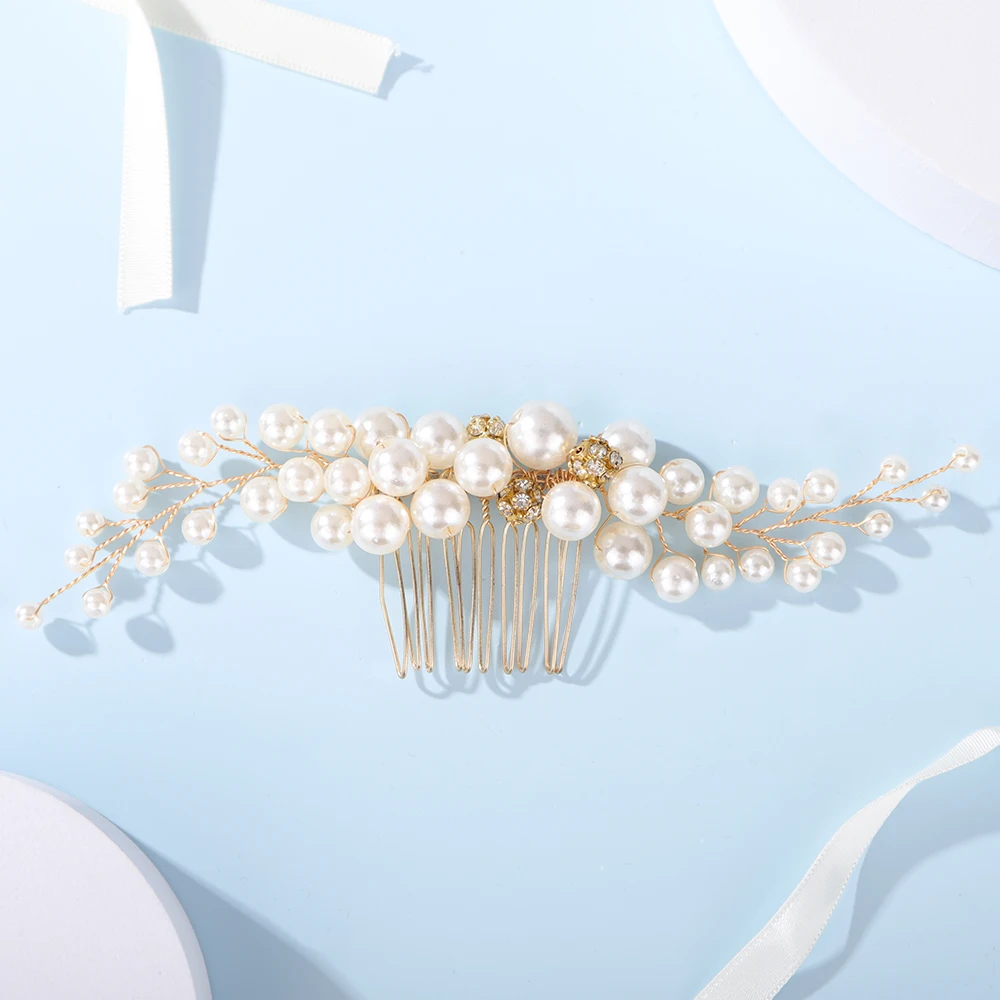Pearl Gold Rhinestone Wedding Headpiece Handmade Bridal Hair Comb for Women and Girls Party Hair Accessories Jewelry Bride Tiara 8 Sc01e2b90970c4ff3bd5e90a478f45caaY