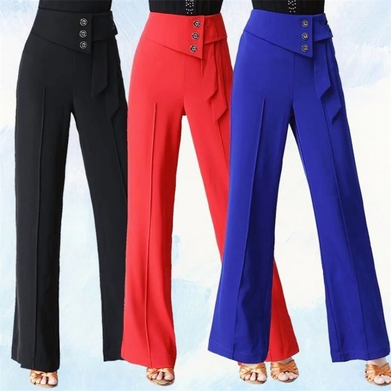 

Womens Pants Loose High-waisted Wide-leg Pants Latin Dance Ballroom Dancing Modem Samba Acrobatics Square Dance Dallroom Dancing