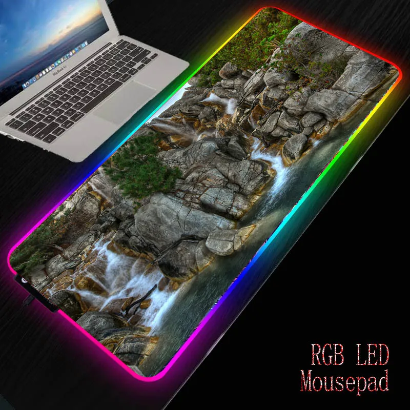 

MRGBEST Waterfall Rocks River RGB LED XXL Mouse Pad USB Wired Lighting Gaming Mousepad Keyboard Colorful Luminous for Play Mat