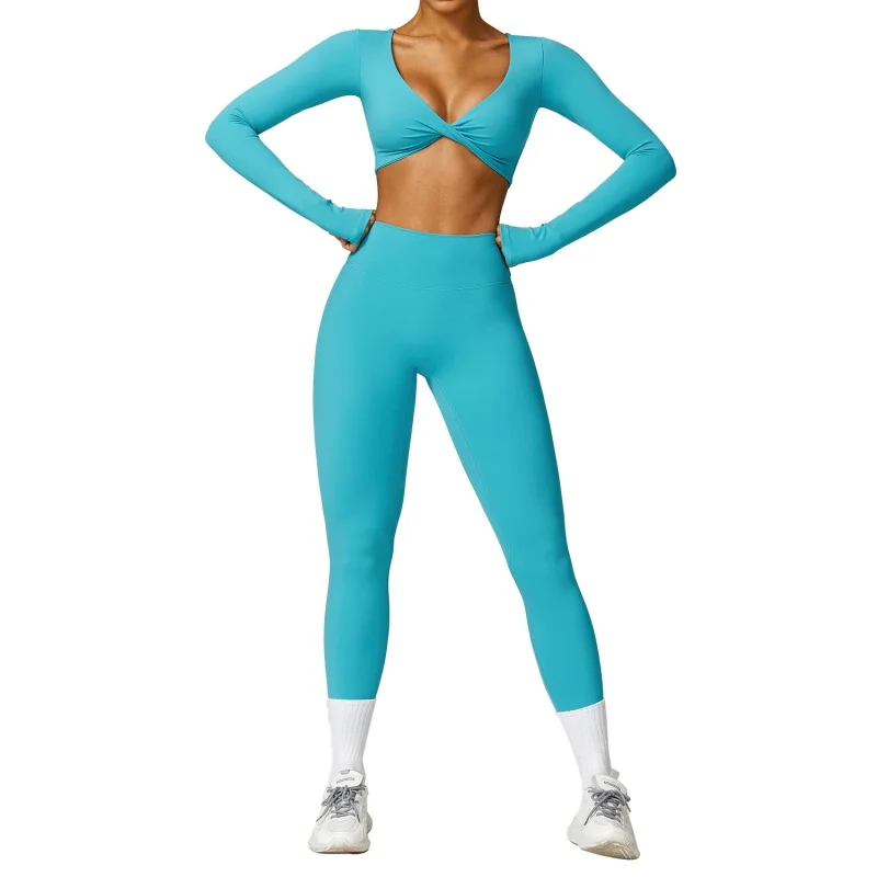 

Brushed Long Sleeve Yoga Suit Sexy Outerwear Tight Sports Suit Quick-Drying Running Fitness Clothes8552