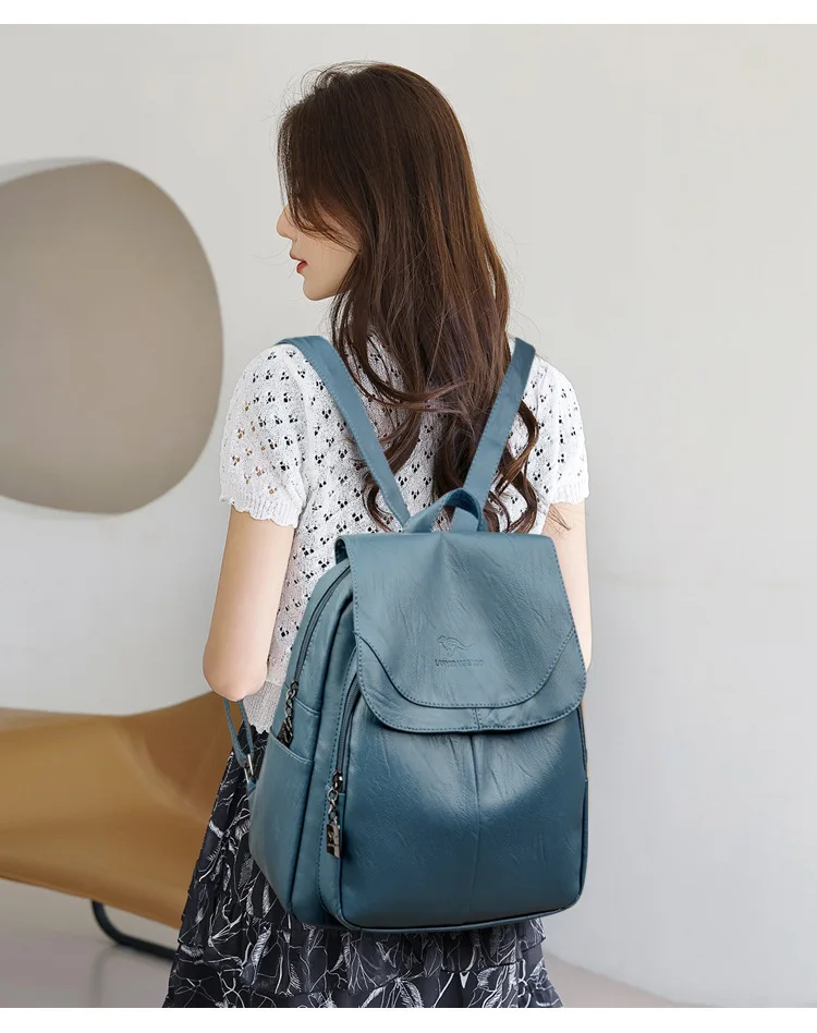 Women's Large Capacity Soft Leather Backpack Fashionable Versatile Travel Bag Urban Minimalist Style PU Material Zipper Opening Women's Large Capacity Soft Leather Backpack Fashionable Versatile Travel Bag Urban Minimalist Style PU Material Zipper Opening
