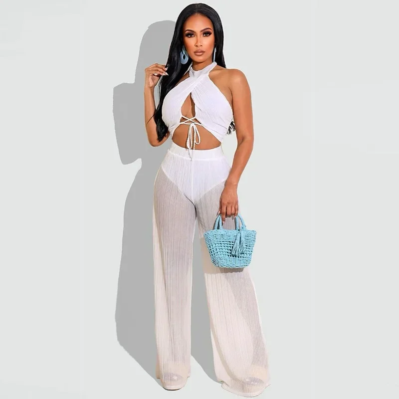 KEXU Sexy Two Piece Sets Women Club Halter Lace Up Crop Top Wide Leg Pants Suits 2023 Vacation Outfits Matching Sets
KEXU Sexy Two Piece Sets Women Club Halter Lace Up Crop Top Wide Leg Pants Suits 2023 Vacation Outfits Matching Sets