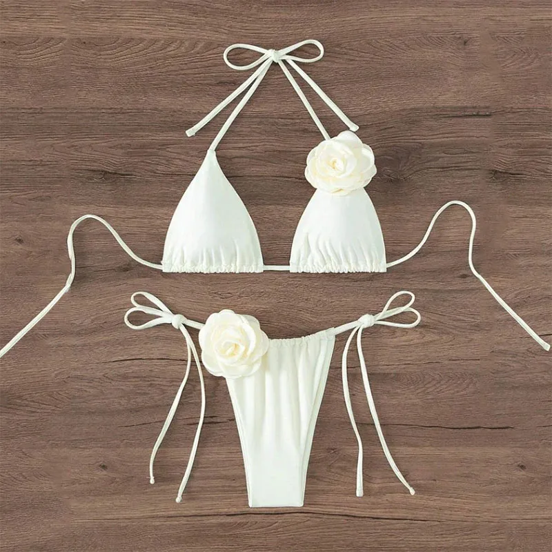 S L Sexy D Flowers Halter Strappy Bikini Women Swimwear Female