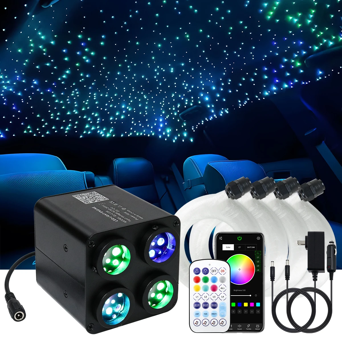 36w fiber optic flashing light, 4 colors, starry sky light, app remote control, car home fiber optic light RGBW, starry sky deco 36w fiber optic flashing light, 4 colors, starry sky light, app remote control, car home fiber optic light RGBW, starry sky deco
