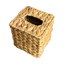 Exquisite Workmanship Household Reusable Hand Woven Water Hyacinth Disposable Paper Desk Bathroom Tissue Box Cover Square Office