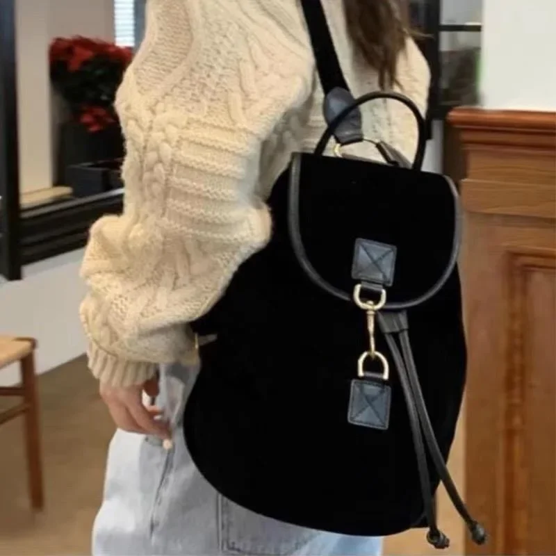 

Velvet Backpack Korean Niche Brand Same Genuine Silk Fashionable Versatile Backpack Trendy Textured Shoulder Bag