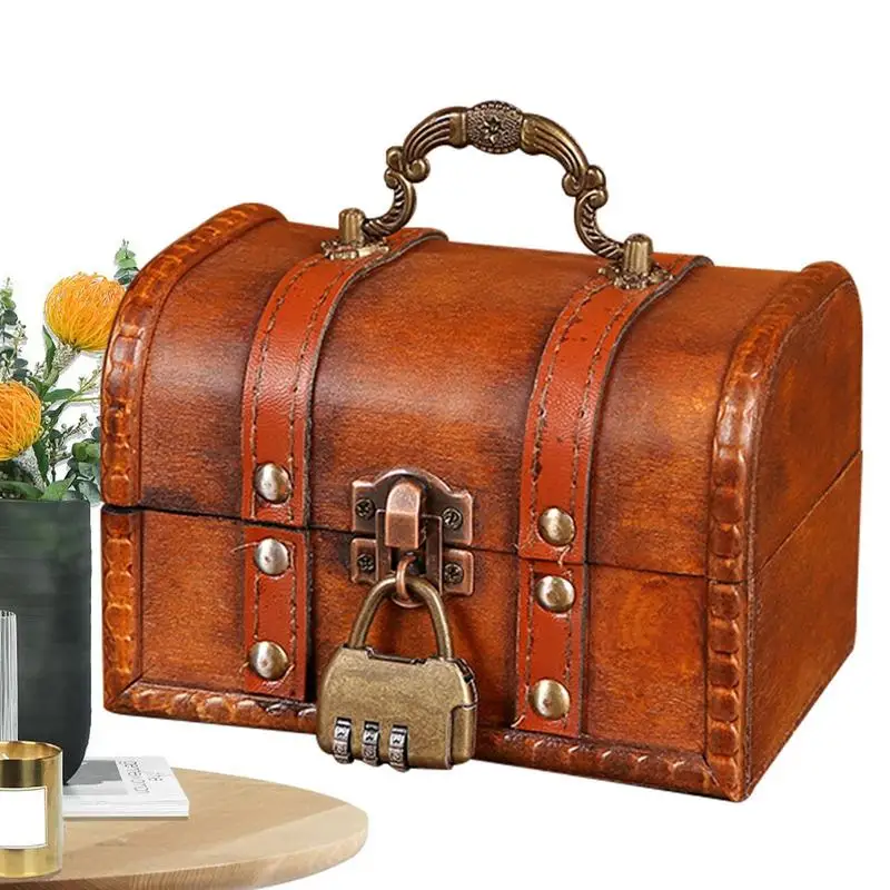 

Деревянный ящик для драгоценностей с замком, Ретро деревянная шкатулка для ювелирных изделий, контейнер с замком для хранения монет, аксессуары для дома