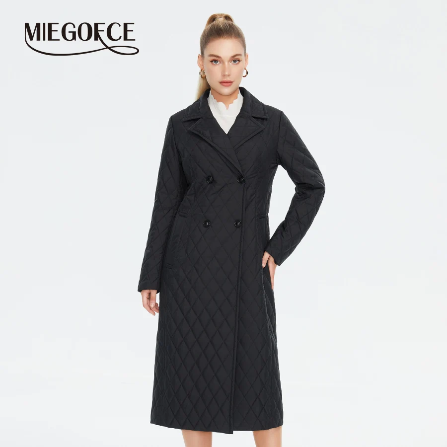 

MIEGOFCE 2024 New Spring Autumn Simple Long Women's Quilted Jacket Double-Breasted Lapel Women's Coat Casual Parka C23601