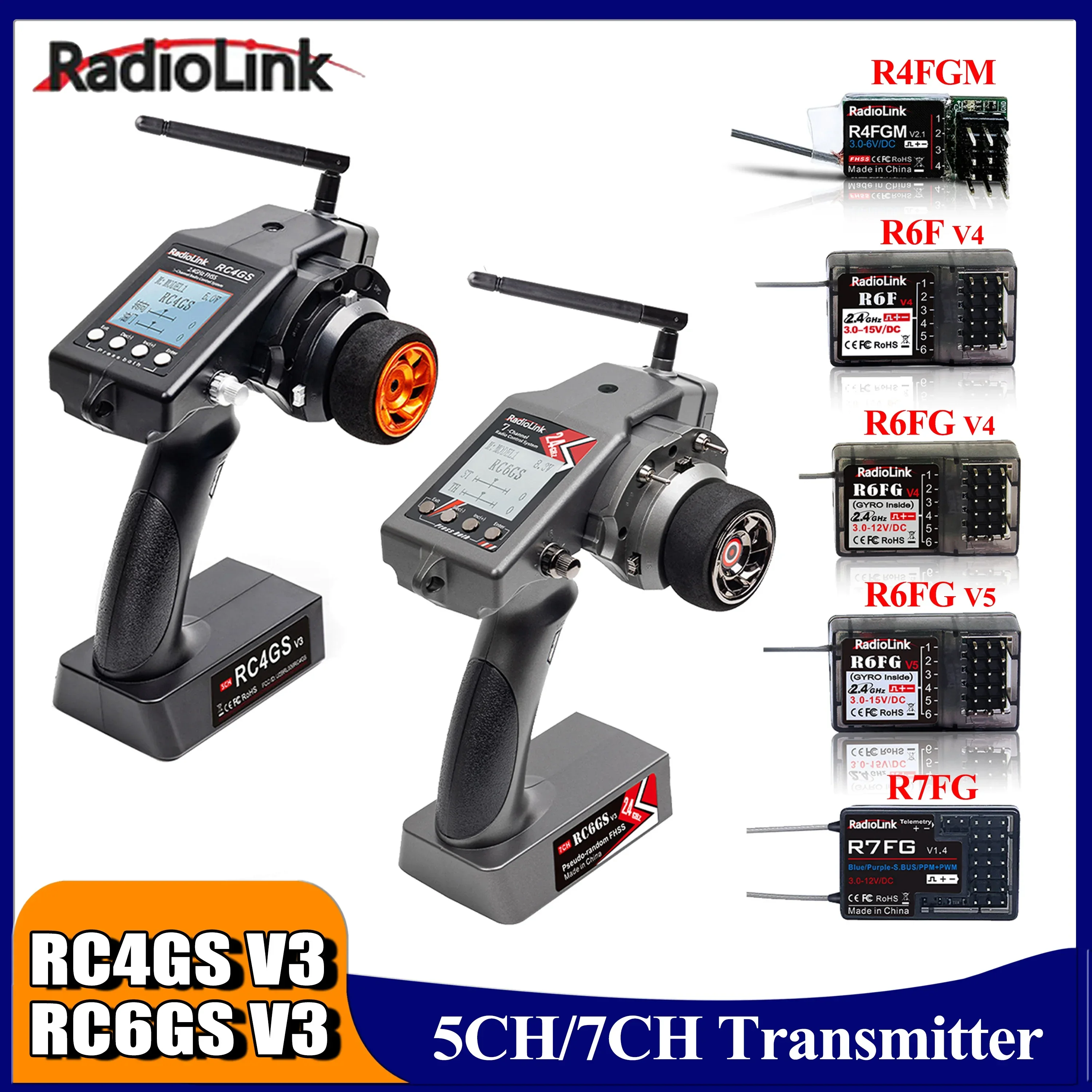 

RadioLink RC4GS RC6GS V3 5 Channel 7 Channel Transmitter with Receiver 2.4G R4FGM R6F R6FG R7FG Gyro for RC Car Boat Model