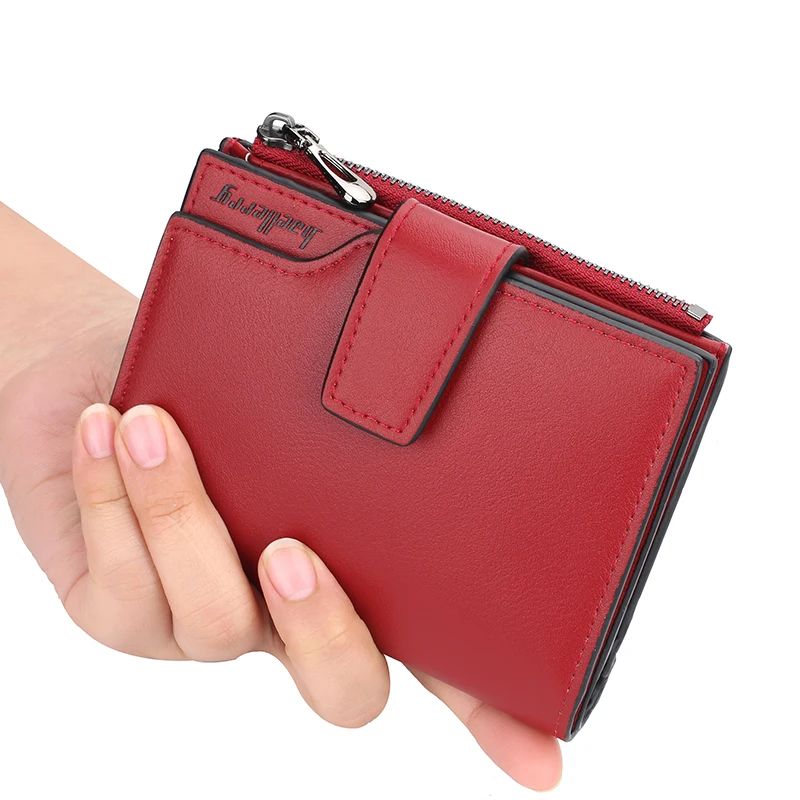 

Short Wallet Leather Women Small Purse Hasp Card Holder Wallets Female Zipper Coin Purse Red Money Bag for Girl Clutch Black