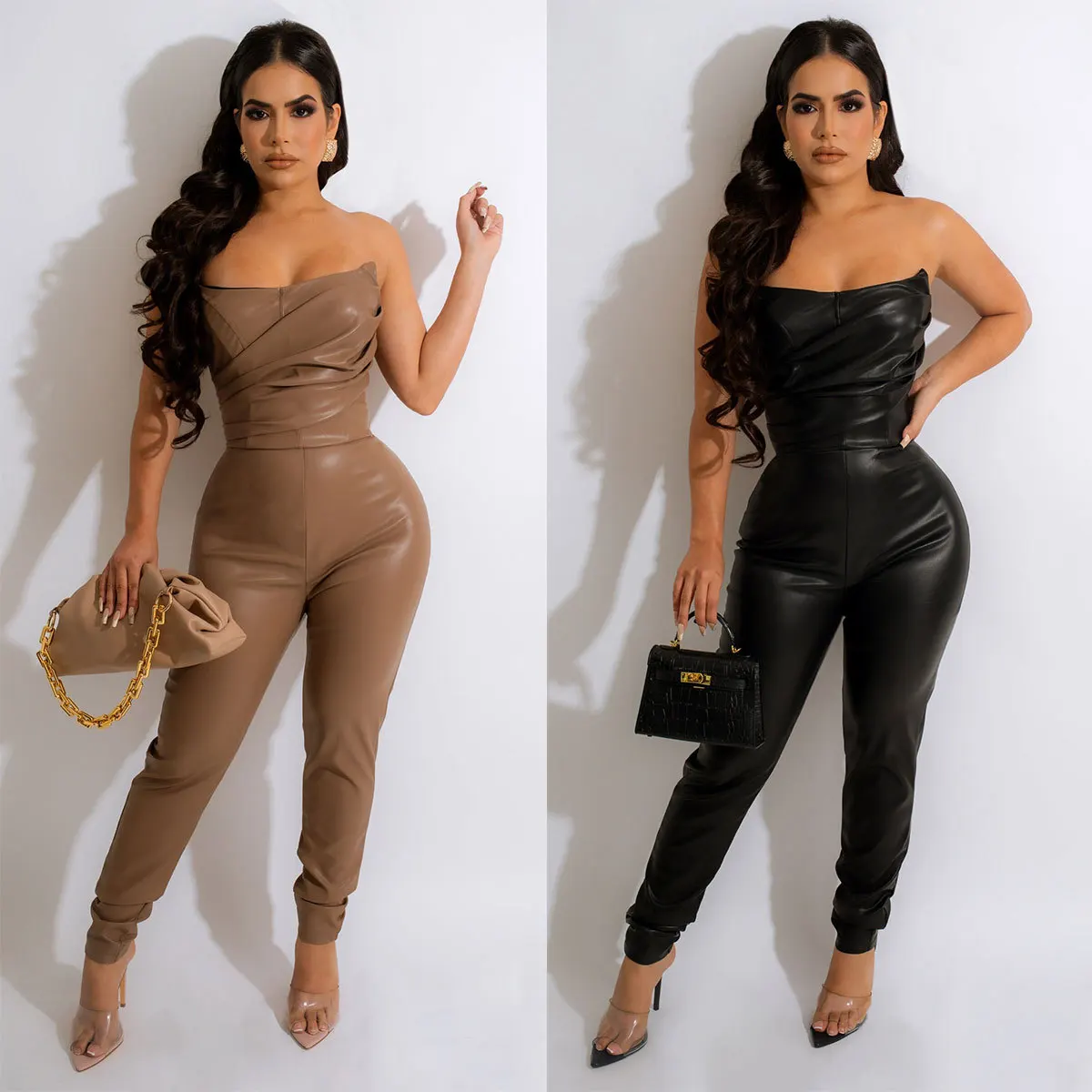 Ins Sexy Party Clubwear Strapless Faux Leather Jumpsuits for Women Streetwear High Waist PU One Piece Suit Romper Outfit
Ins Sexy Party Clubwear Strapless Faux Leather Jumpsuits for Women Streetwear High Waist PU One Piece Suit Romper Outfit