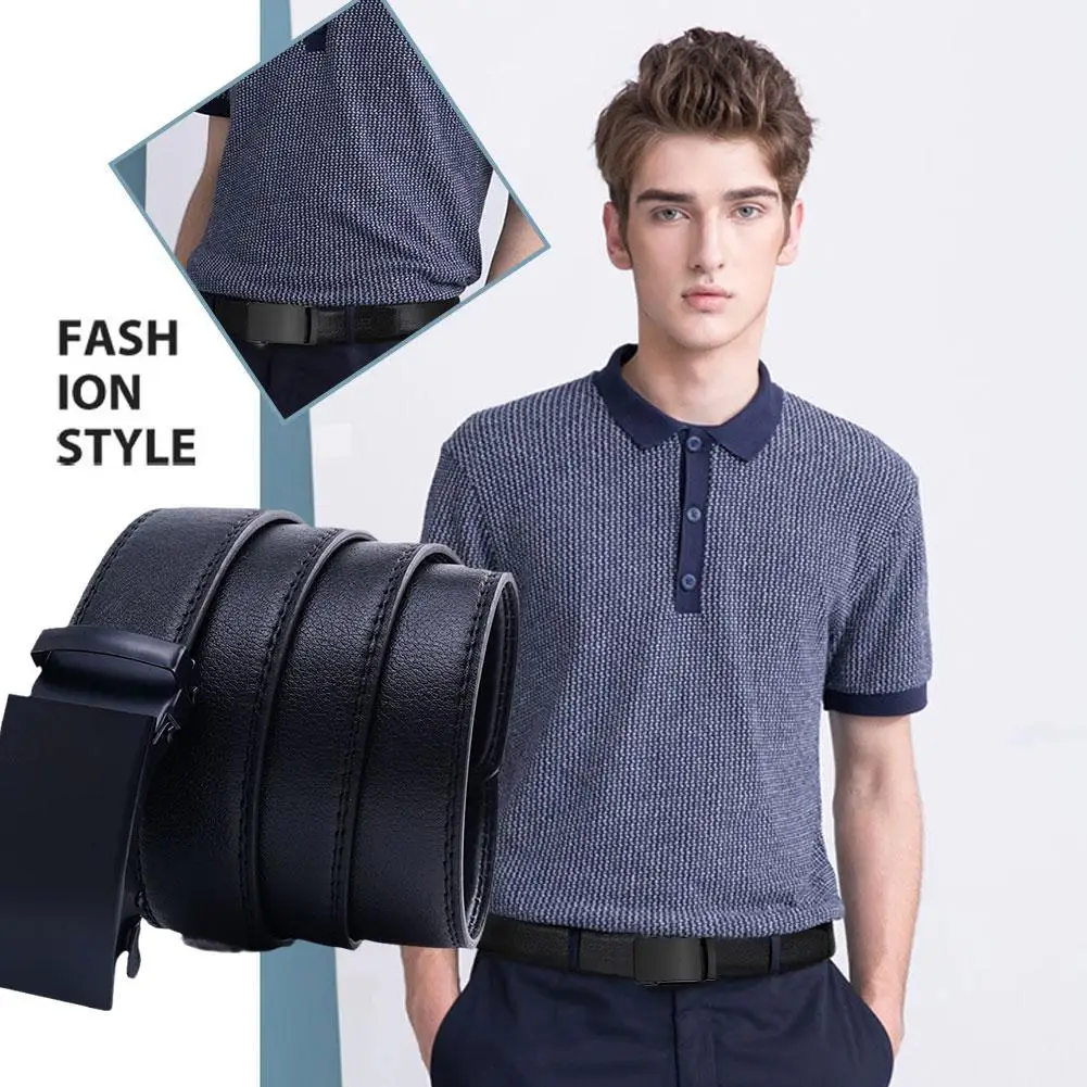 

124 Cm Men Automatic Buckle Belt Black Slide Buckle Easy To Remove Stylish Wear Comfortable Gift For Boyfriend Birthday Gif D2S5