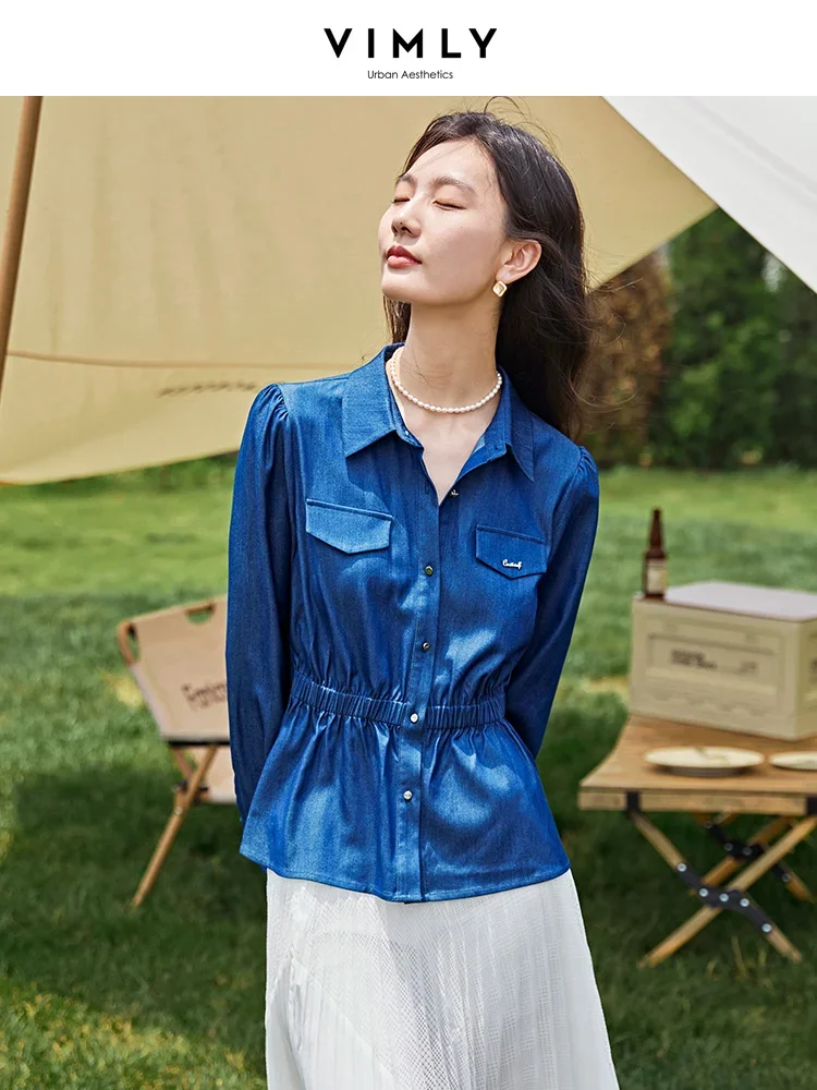 Vimly 2023 Autumn Blue Lmitation Denim Shirts for Women Long Sleeve Tops Fashion Elegant Button Down Slim Shirts & Blouses M2551
Vimly 2023 Autumn Blue Lmitation Denim Shirts for Women Long Sleeve Tops Fashion Elegant Button Down Slim Shirts & Blouses M2551