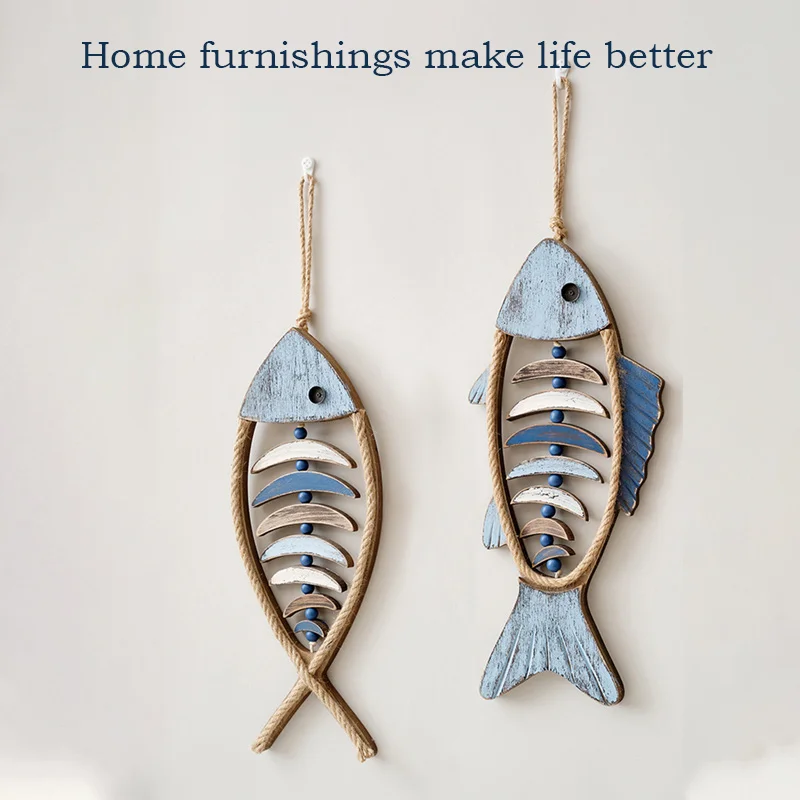 

Mediterranean Wooden Fish Ornaments Beach Ocean Theme Wall Decor Living Room Dining Room Wall Hanging Nautical Decoration