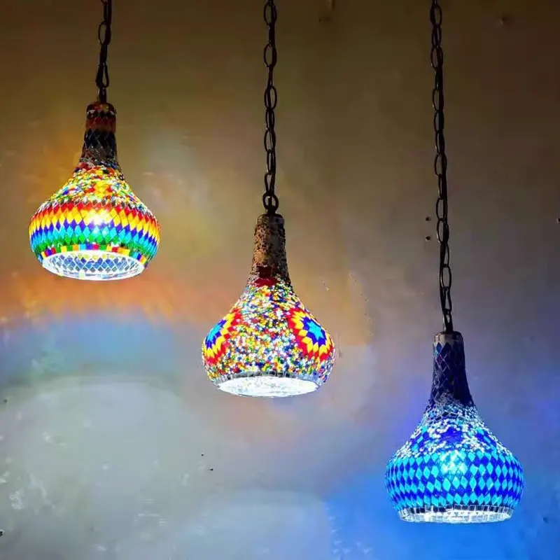 

Bohemian Retro Chandelier Mosaic Glass Lights Mediterranean Home Decoration Luminaria Lightings Bedroom Restaurant Hanging Lamps