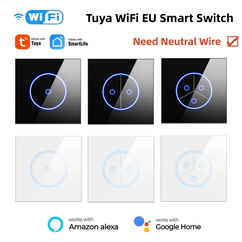 Tuya WiFi EU Smart Switch 10A 1/2/3Gang Touch Light Switch Wall Glass Panel Switch Smart Life APP Control for Alexa Google Home
Tuya WiFi EU Smart Switch 10A 1/2/3Gang Touch Light Switch Wall Glass Panel Switch Smart Life APP Control for Alexa Google Home