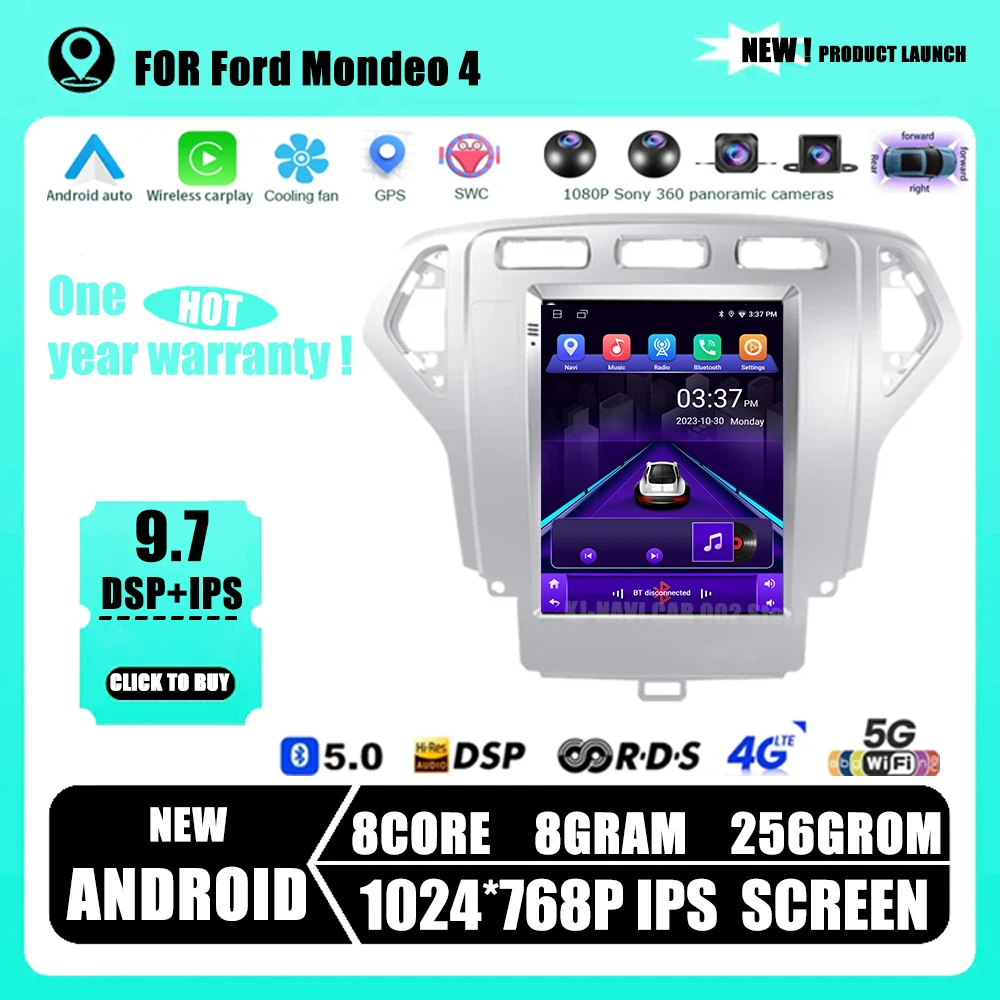 

9.7" Android 14 2Din Car Radio For Ford Mondeo Mk4 2007 - 2010 Galaxy A/C Multimedia Player GPS Navigation RDS Carplay Head Unit